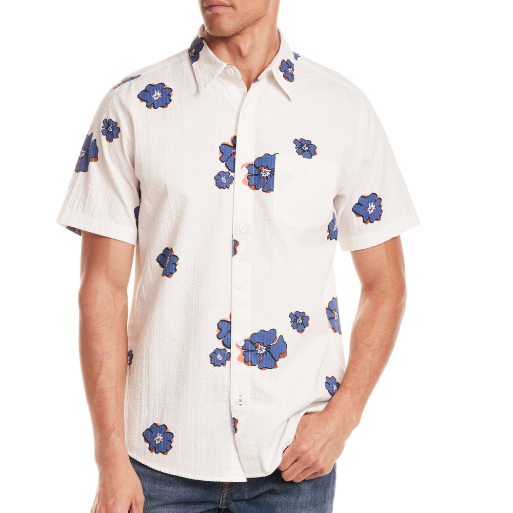 NWT Weatherproof Vintage Men's S White Seersucker Shirt Floral Cotton Blend